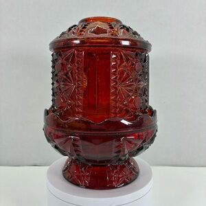 Vintage Indiana Glass Ruby Red Flash Stars and Bars Fairy Lamp